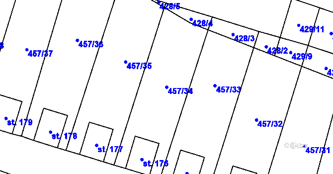 Parcela st. 457/34 v KÚ Slatina pod Hazmburkem, Katastrální mapa