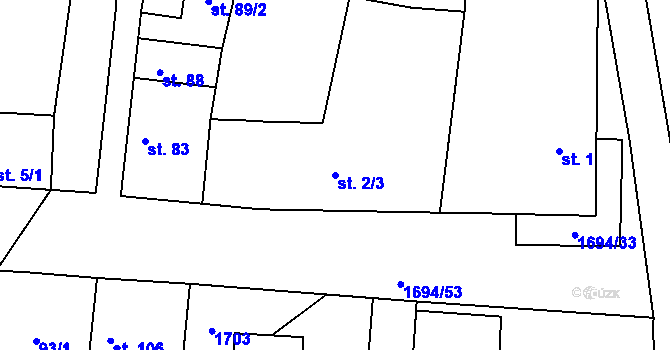 Parcela st. 2/3 v KÚ Slatina pod Hazmburkem, Katastrální mapa