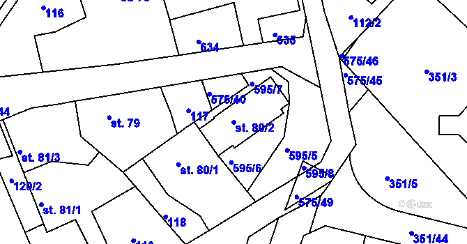 Parcela st. 80/2 v KÚ Slatina u Hradce Králové, Katastrální mapa