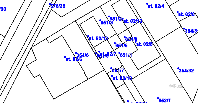 Parcela st. 82/7 v KÚ Slatina u Hradce Králové, Katastrální mapa