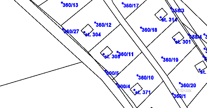 Parcela st. 305 v KÚ Slatina u Hradce Králové, Katastrální mapa