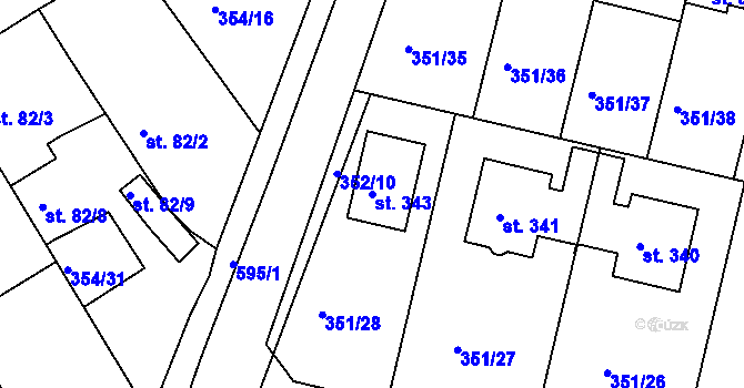 Parcela st. 343 v KÚ Slatina u Hradce Králové, Katastrální mapa