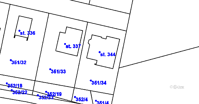 Parcela st. 344 v KÚ Slatina u Hradce Králové, Katastrální mapa