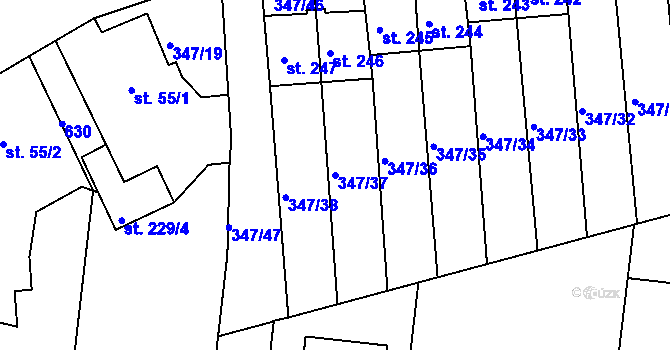 Parcela st. 347/37 v KÚ Slatina u Hradce Králové, Katastrální mapa