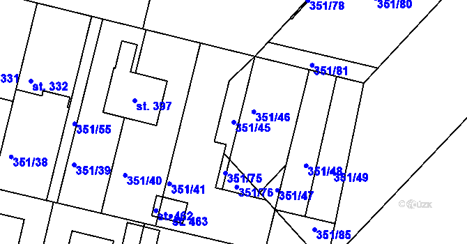 Parcela st. 351/45 v KÚ Slatina u Hradce Králové, Katastrální mapa