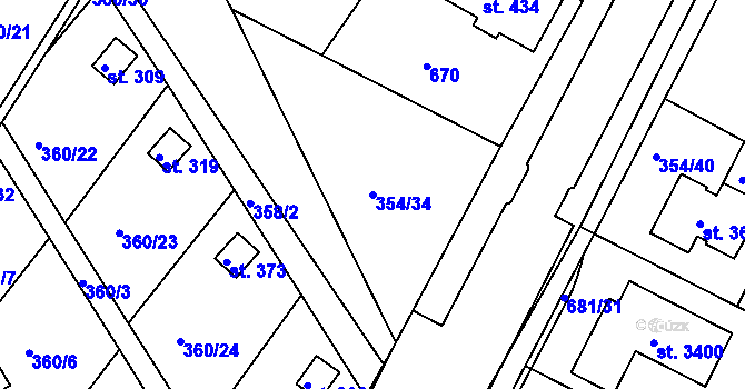 Parcela st. 354/34 v KÚ Slatina u Hradce Králové, Katastrální mapa