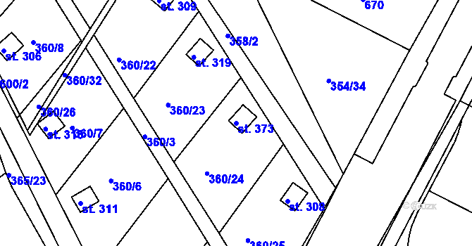 Parcela st. 373 v KÚ Slatina u Hradce Králové, Katastrální mapa