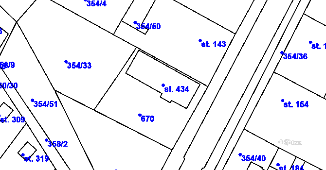 Parcela st. 434 v KÚ Slatina u Hradce Králové, Katastrální mapa