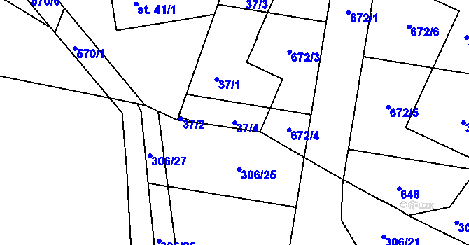 Parcela st. 37/4 v KÚ Slatina u Hradce Králové, Katastrální mapa
