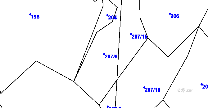 Parcela st. 207/8 v KÚ Březinka, Katastrální mapa