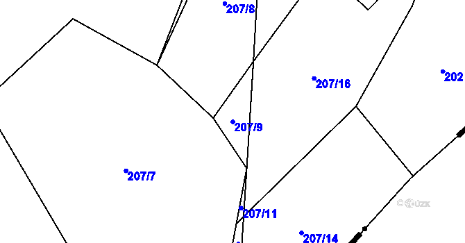 Parcela st. 207/9 v KÚ Březinka, Katastrální mapa