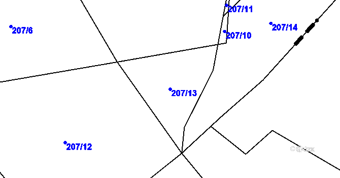 Parcela st. 207/13 v KÚ Březinka, Katastrální mapa