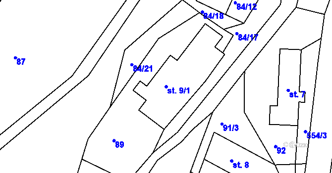 Parcela st. 9/1 v KÚ Slatina u Vysokého Mýta, Katastrální mapa