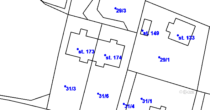 Parcela st. 174 v KÚ Slatina u Vysokého Mýta, Katastrální mapa
