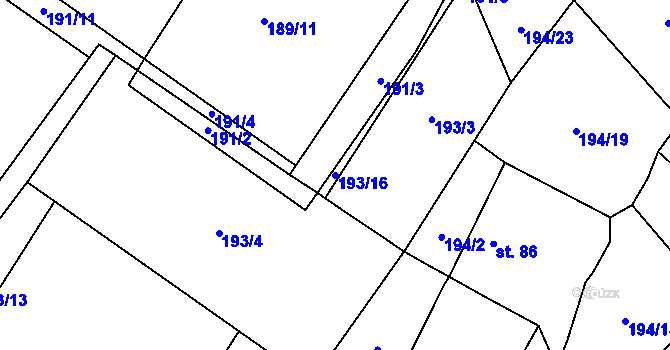 Parcela st. 193/16 v KÚ Slatina u Jevišovic, Katastrální mapa