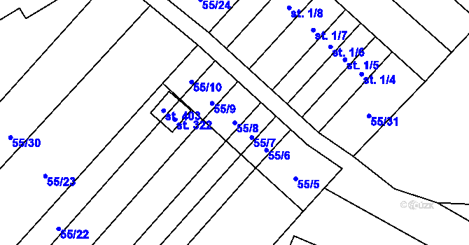 Parcela st. 55/8 v KÚ Slatina u Bílovce, Katastrální mapa