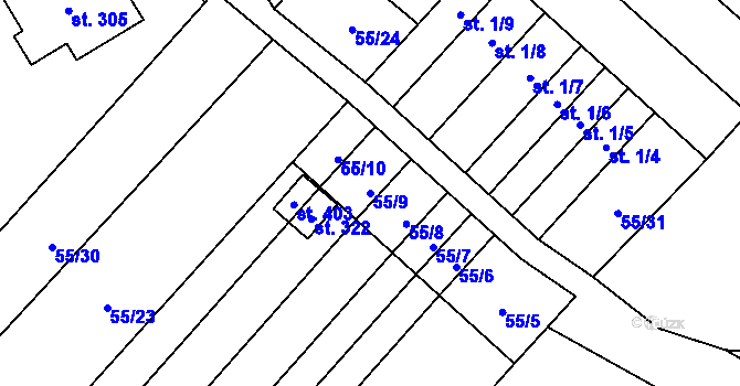 Parcela st. 55/9 v KÚ Slatina u Bílovce, Katastrální mapa