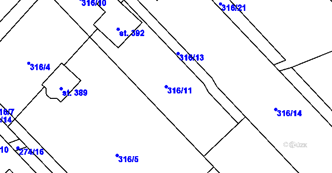 Parcela st. 316/11 v KÚ Slatina u Bílovce, Katastrální mapa