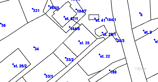 Parcela st. 25 v KÚ Výškovice u Slatiny, Katastrální mapa