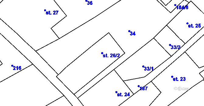 Parcela st. 26/2 v KÚ Výškovice u Slatiny, Katastrální mapa