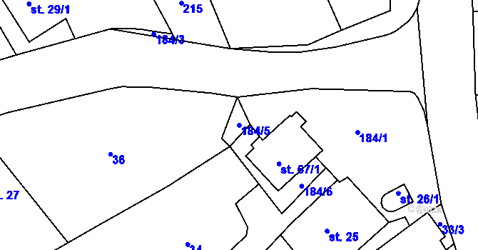 Parcela st. 184/5 v KÚ Výškovice u Slatiny, Katastrální mapa