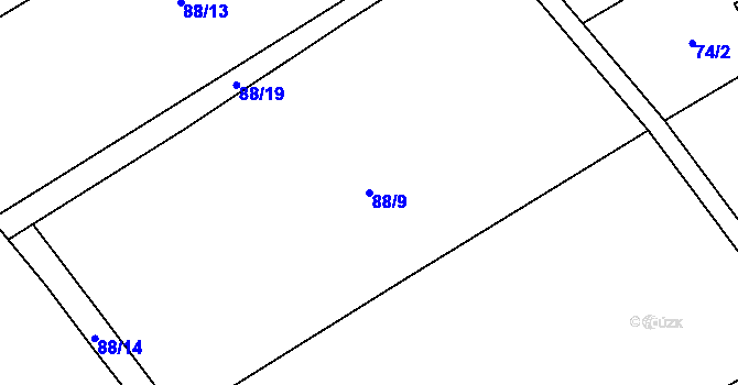 Parcela st. 88/9 v KÚ Výškovice u Slatiny, Katastrální mapa