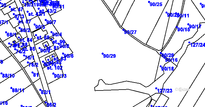 Parcela st. 90/29 v KÚ Výškovice u Slatiny, Katastrální mapa