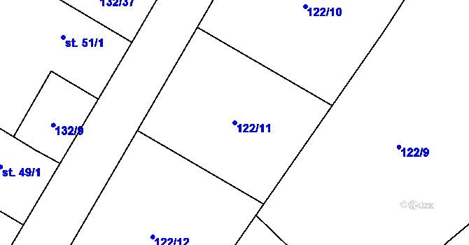 Parcela st. 122/11 v KÚ Výškovice u Slatiny, Katastrální mapa