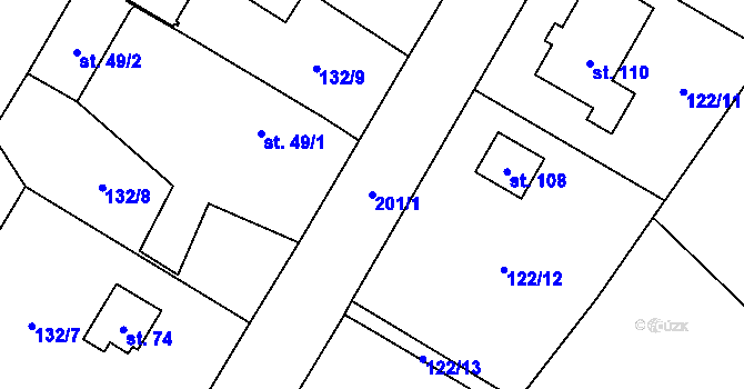 Parcela st. 201/1 v KÚ Výškovice u Slatiny, Katastrální mapa