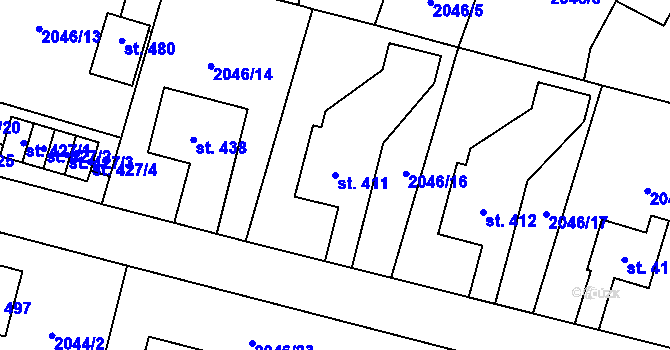 Parcela st. 411 v KÚ Slatina nad Zdobnicí, Katastrální mapa