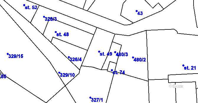 Parcela st. 49 v KÚ Kunčí, Katastrální mapa