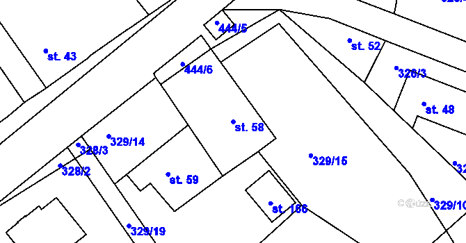 Parcela st. 58 v KÚ Kunčí, Katastrální mapa