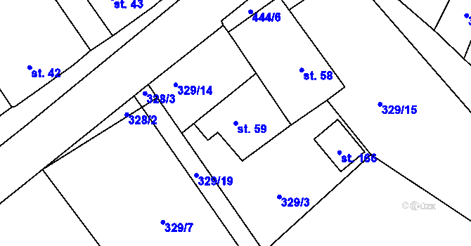 Parcela st. 59 v KÚ Kunčí, Katastrální mapa