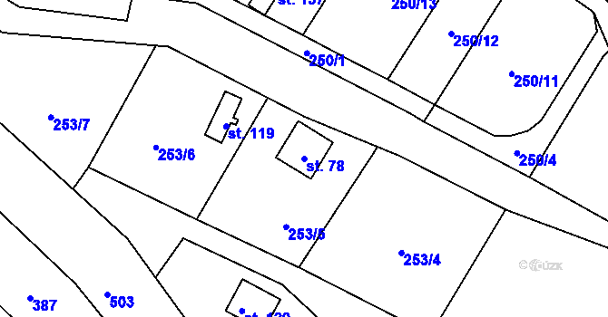 Parcela st. 78 v KÚ Kunčí, Katastrální mapa