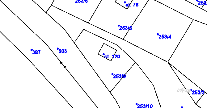 Parcela st. 120 v KÚ Kunčí, Katastrální mapa