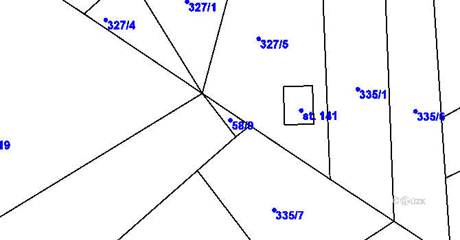 Parcela st. 58/9 v KÚ Kunčí, Katastrální mapa