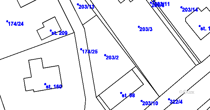 Parcela st. 203/2 v KÚ Kunčí, Katastrální mapa