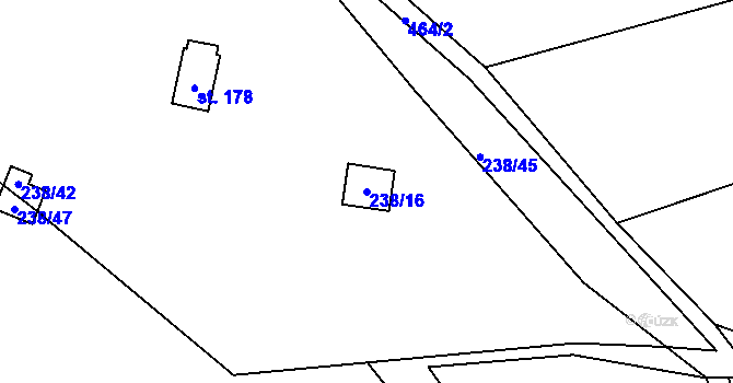 Parcela st. 238/16 v KÚ Kunčí, Katastrální mapa