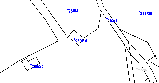 Parcela st. 238/40 v KÚ Kunčí, Katastrální mapa