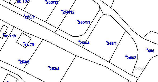 Parcela st. 250/4 v KÚ Kunčí, Katastrální mapa
