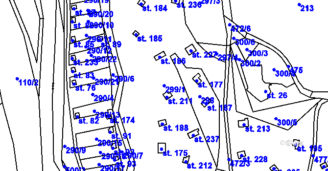 Parcela st. 299/1 v KÚ Kunčí, Katastrální mapa