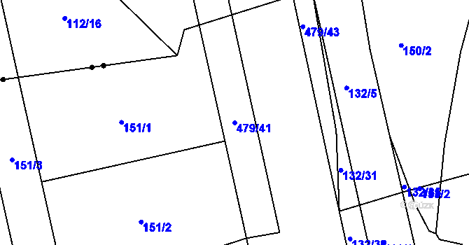 Parcela st. 479/41 v KÚ Kunčí, Katastrální mapa