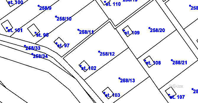 Parcela st. 258/12 v KÚ Kunčí, Katastrální mapa