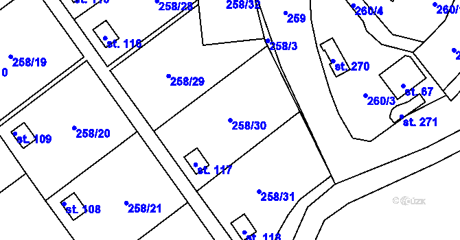 Parcela st. 258/30 v KÚ Kunčí, Katastrální mapa