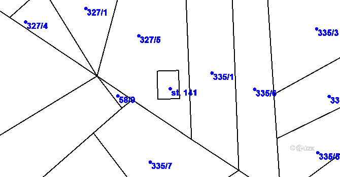 Parcela st. 141 v KÚ Kunčí, Katastrální mapa