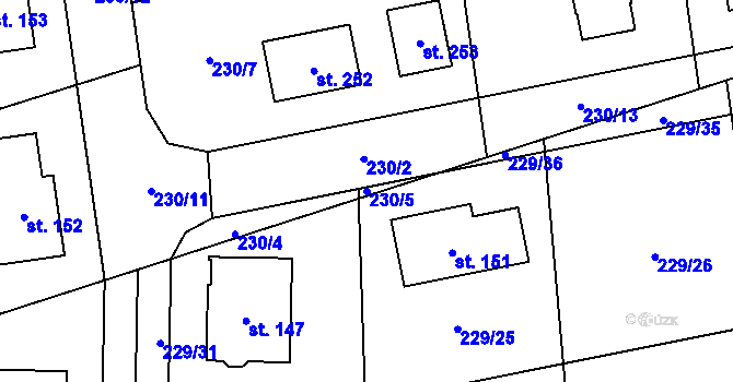 Parcela st. 230/5 v KÚ Kunčí, Katastrální mapa