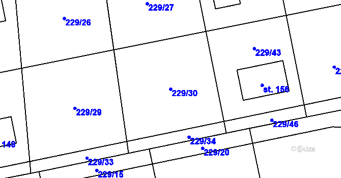 Parcela st. 229/30 v KÚ Kunčí, Katastrální mapa