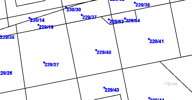 Parcela st. 229/40 v KÚ Kunčí, Katastrální mapa