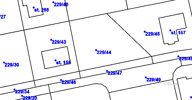 Parcela st. 229/44 v KÚ Kunčí, Katastrální mapa