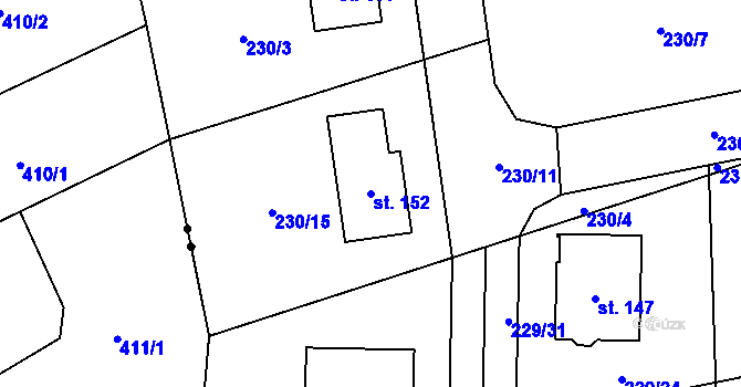 Parcela st. 152 v KÚ Kunčí, Katastrální mapa